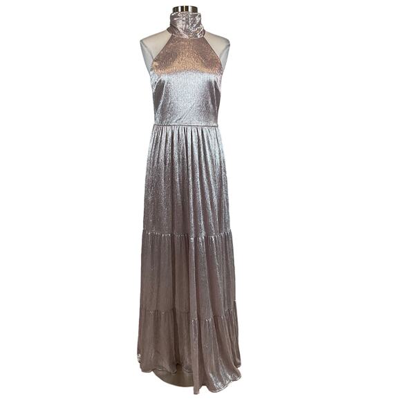 Pink and Silver Metallic Sleeveless Halter Evening Gown Size 10 Maxi by AQUA - Picture 1 of 10